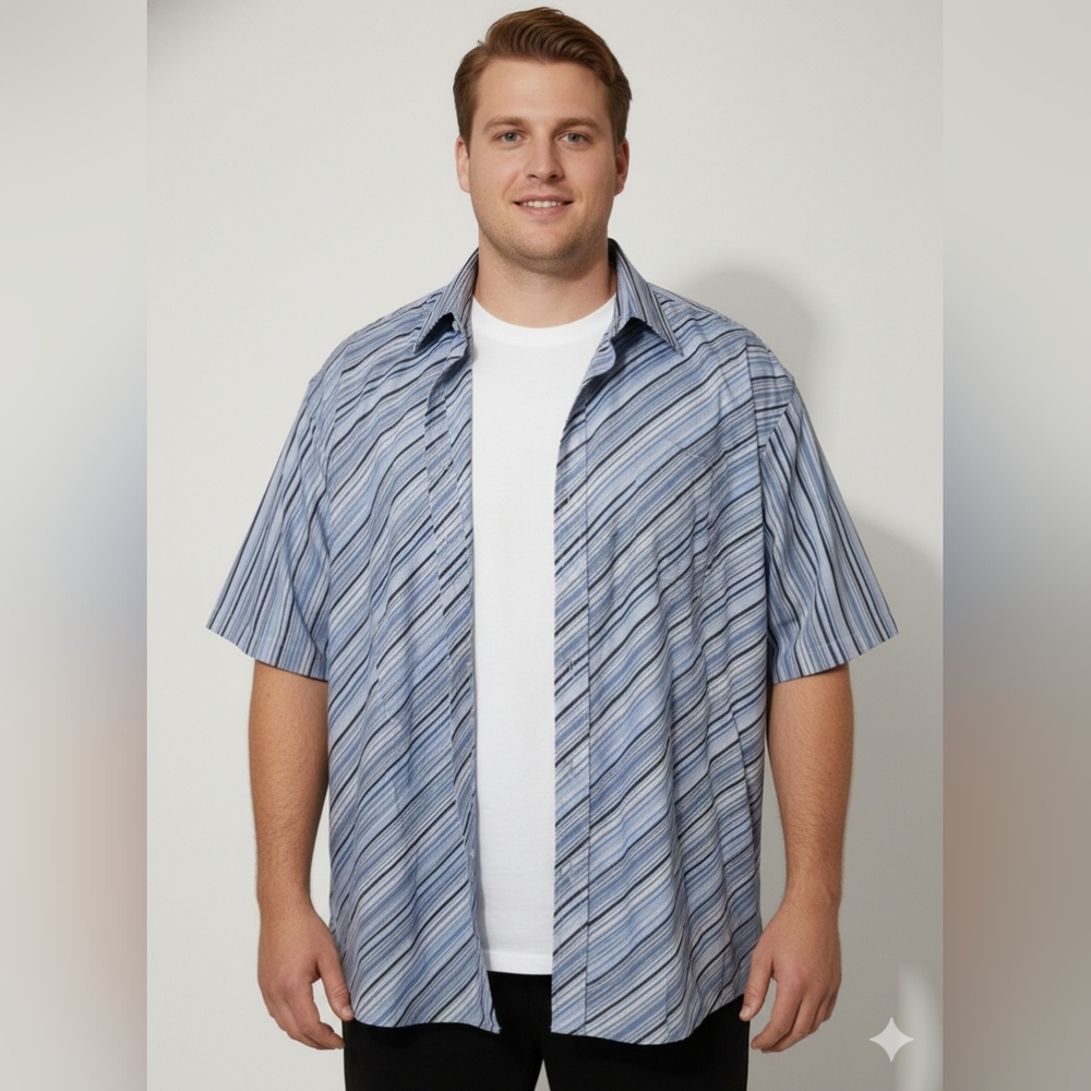 Dimension Men's Blue NWT Striped Short Sleeve Button-Up Dress Shirt Size Large